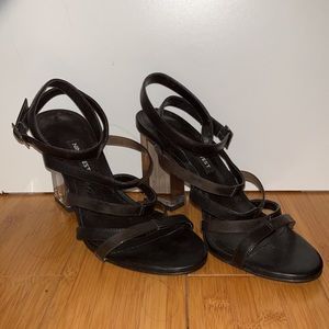 Nine West Black Block Heel Sandals with Clear Heel